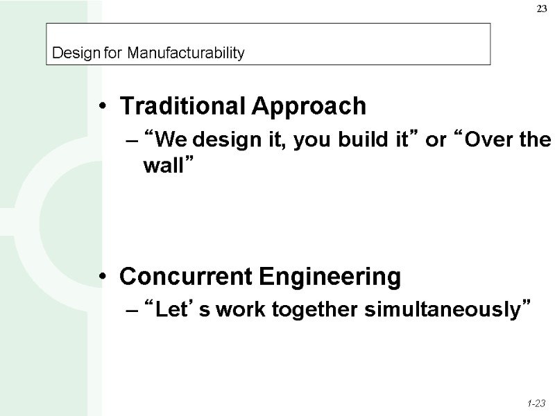 Design for Manufacturability Traditional Approach “We design it, you build it” or “Over the